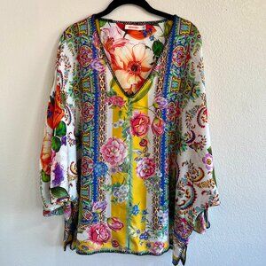 Johnny Was Sorbet Floral Print 100% Silk Top, XL